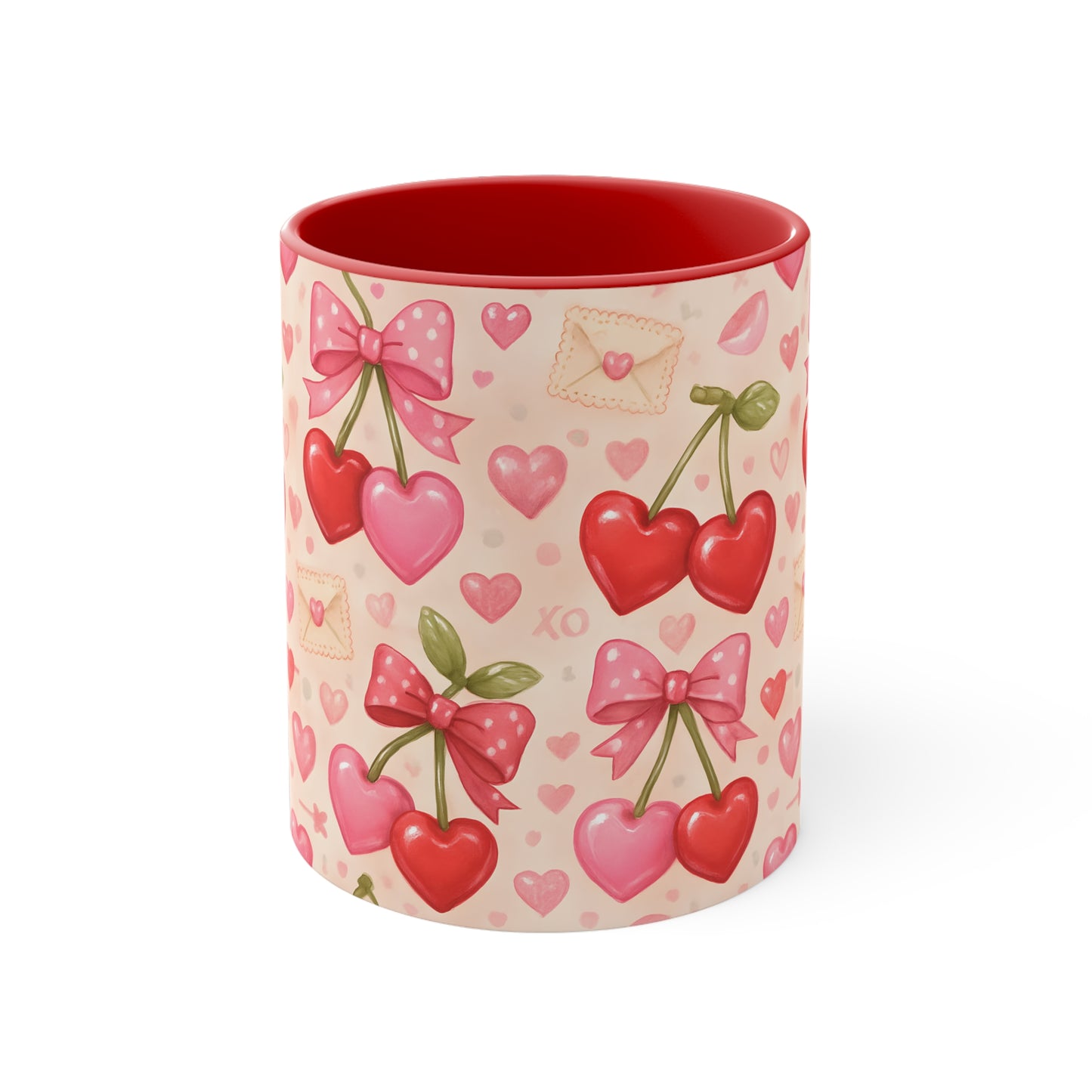 Inside Red 11 oz mug - valentine cherries pattern