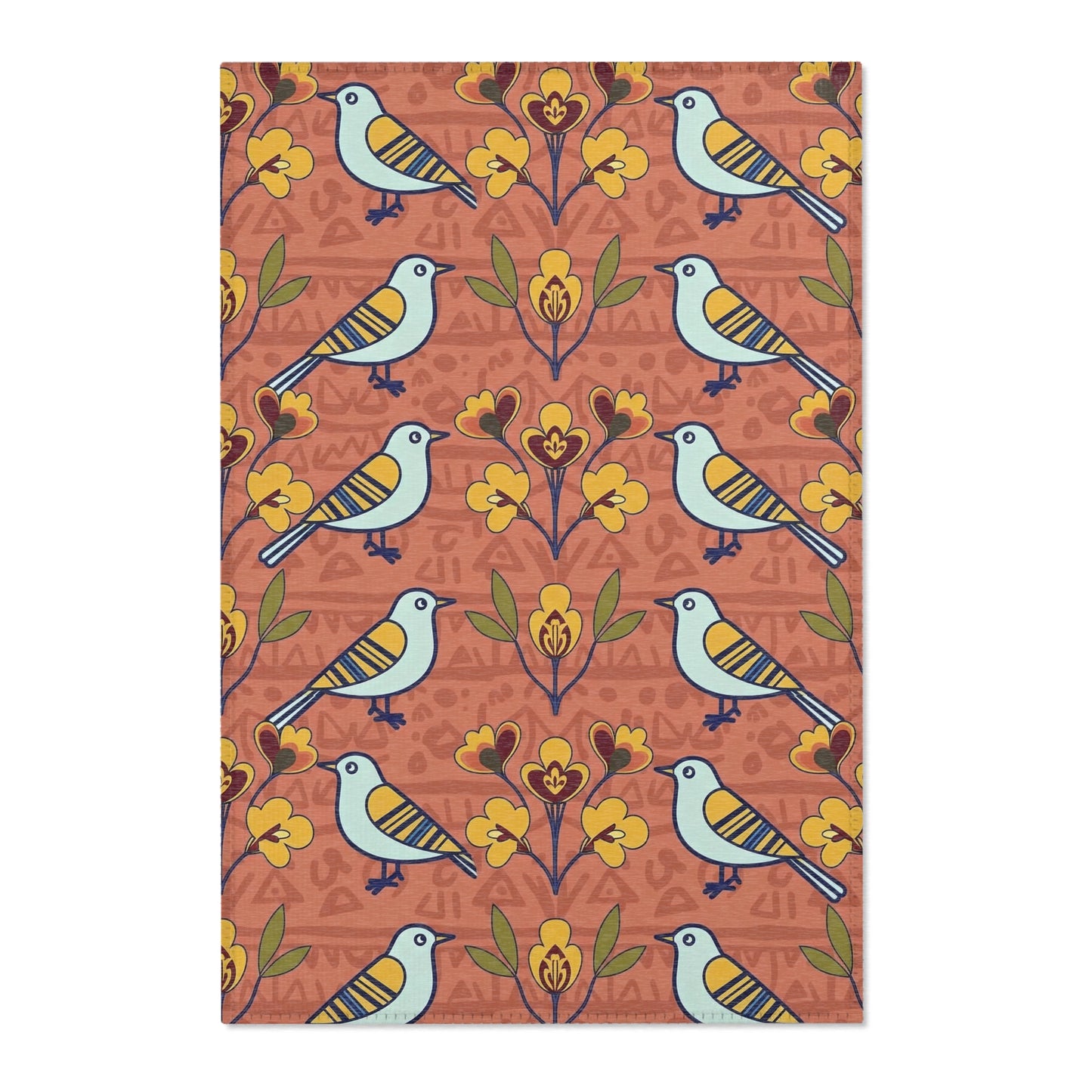 Area rug - Modern Folk Art Bird and Floral Seamless Pattern on Terracotta