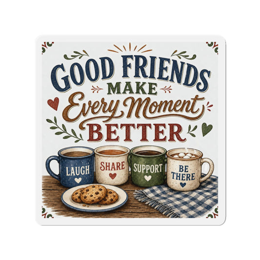 Cozy Friendship Aesthetics: Laugh, Share, Support, Be There Cozy Art - die cut magnet