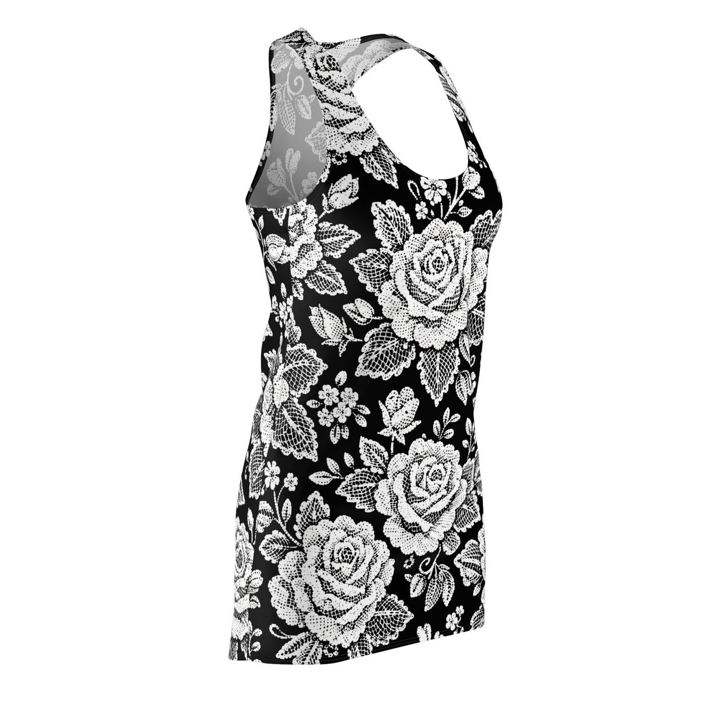 Racerback Dress — White Rose Lace Floral Pattern