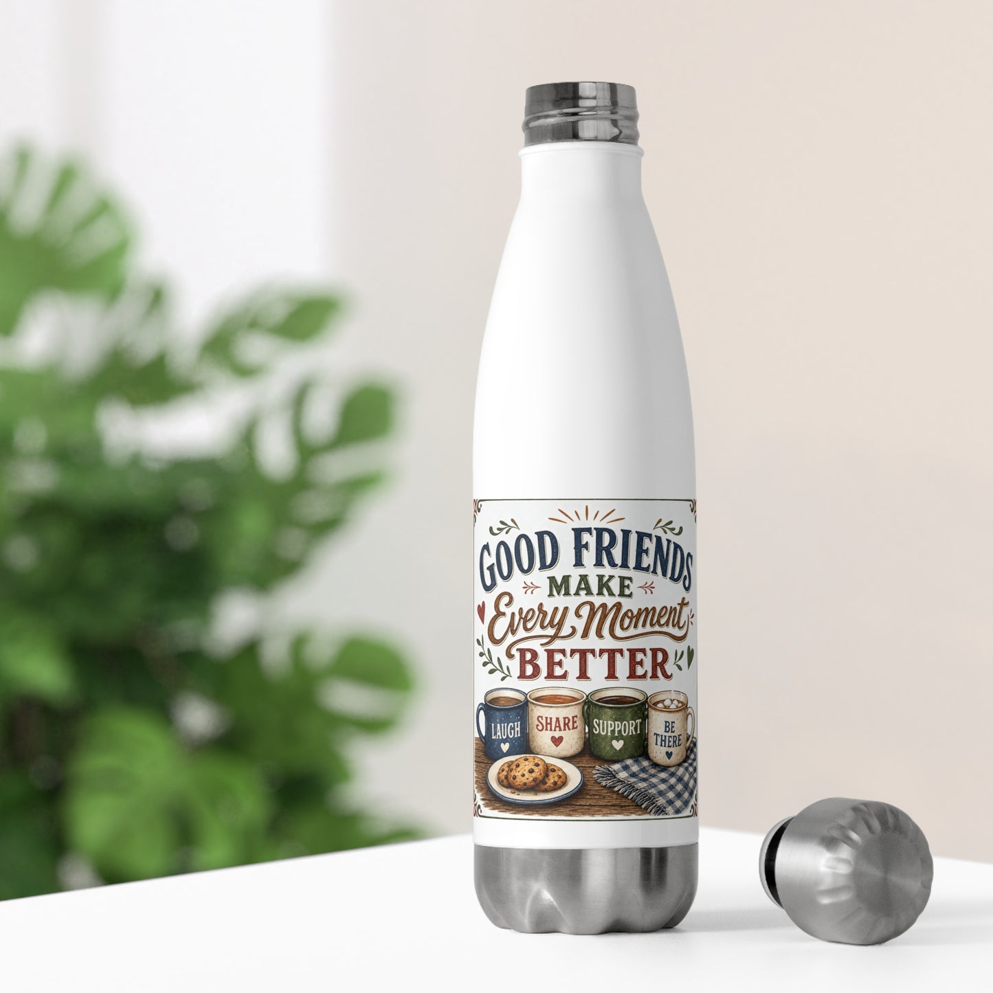 Cozy Friendship Aesthetics: Laugh, Share, Support, Be There Cozy Art - insulated bottle