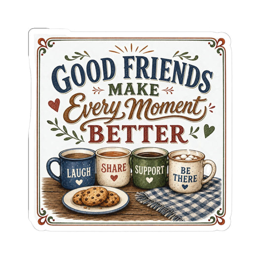 Cozy Friendship Aesthetics: Laugh, Share, Support, Be There Cozy Art - sticker