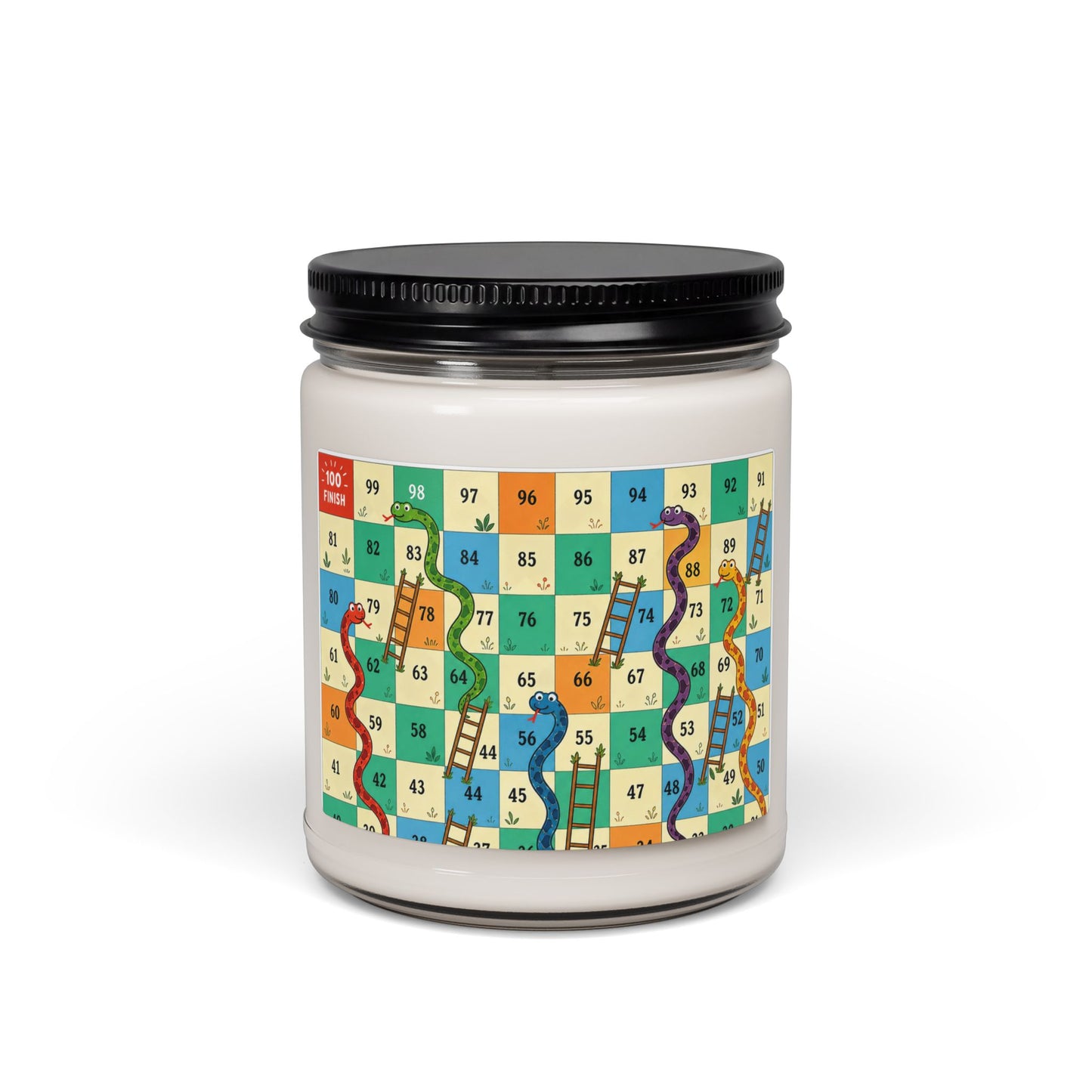 Printable Snakes and Ladders Board Game | Vibrant Cartoon Board Game scented soy candle Design