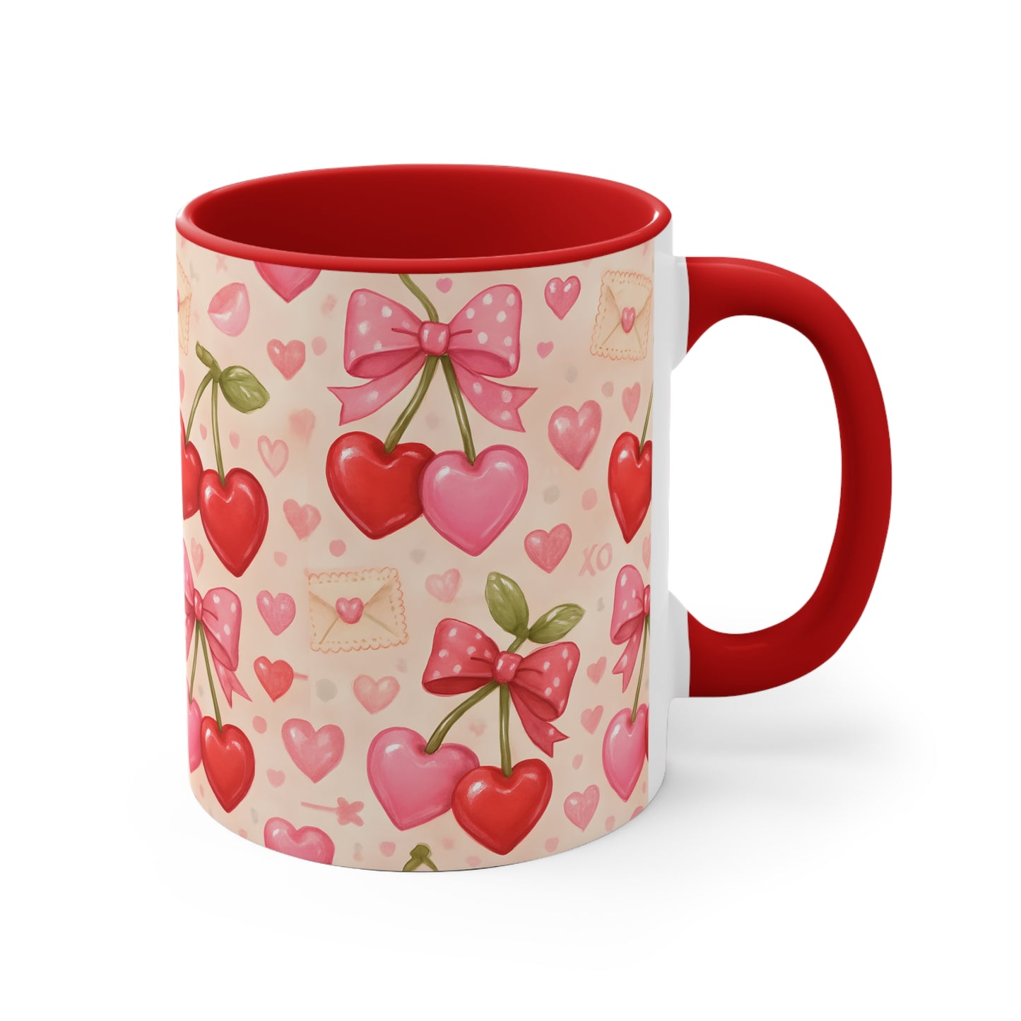 Inside Red 11 oz mug - valentine cherries pattern