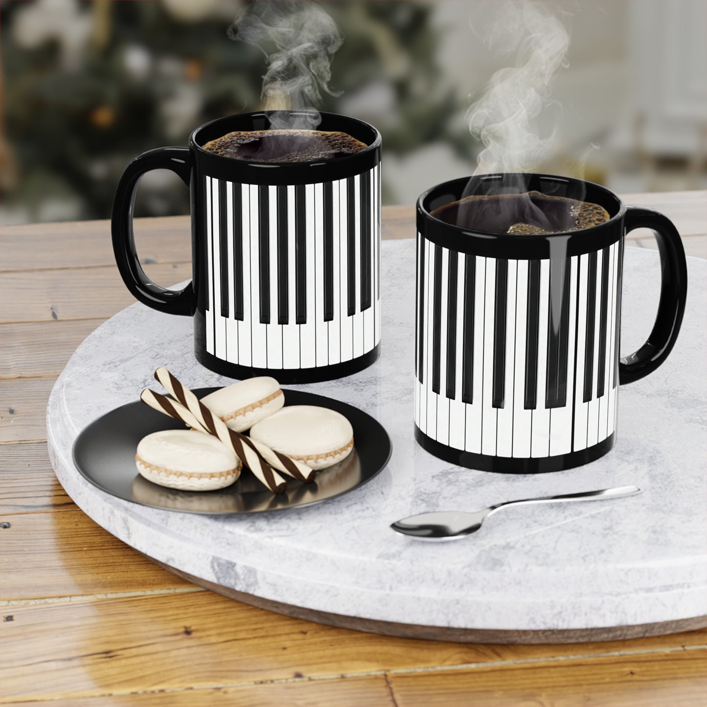 Authentic Miniature Piano Keyboard Pattern coffee mug - High-Contrast Minimalist Design for Pianists and Musicians .