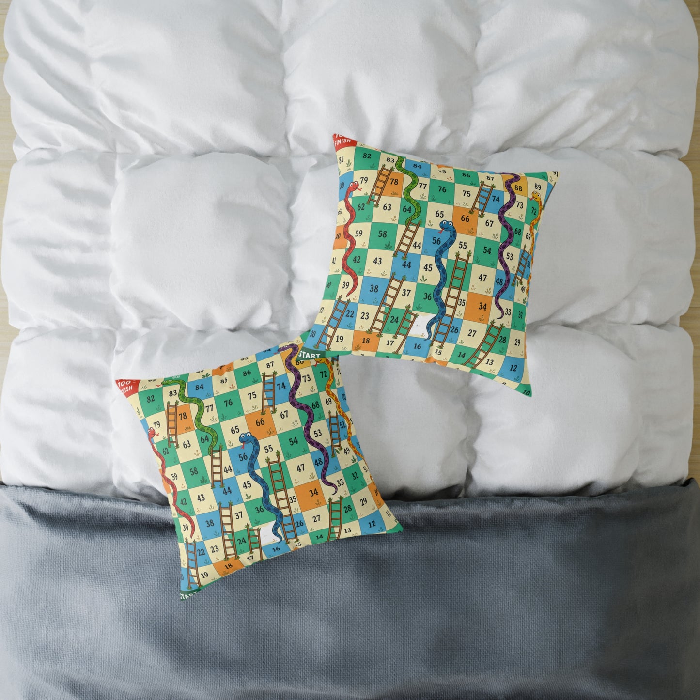 Printable Snakes and Ladders Board Game | Vibrant Cartoon Board Game throw pillow Design