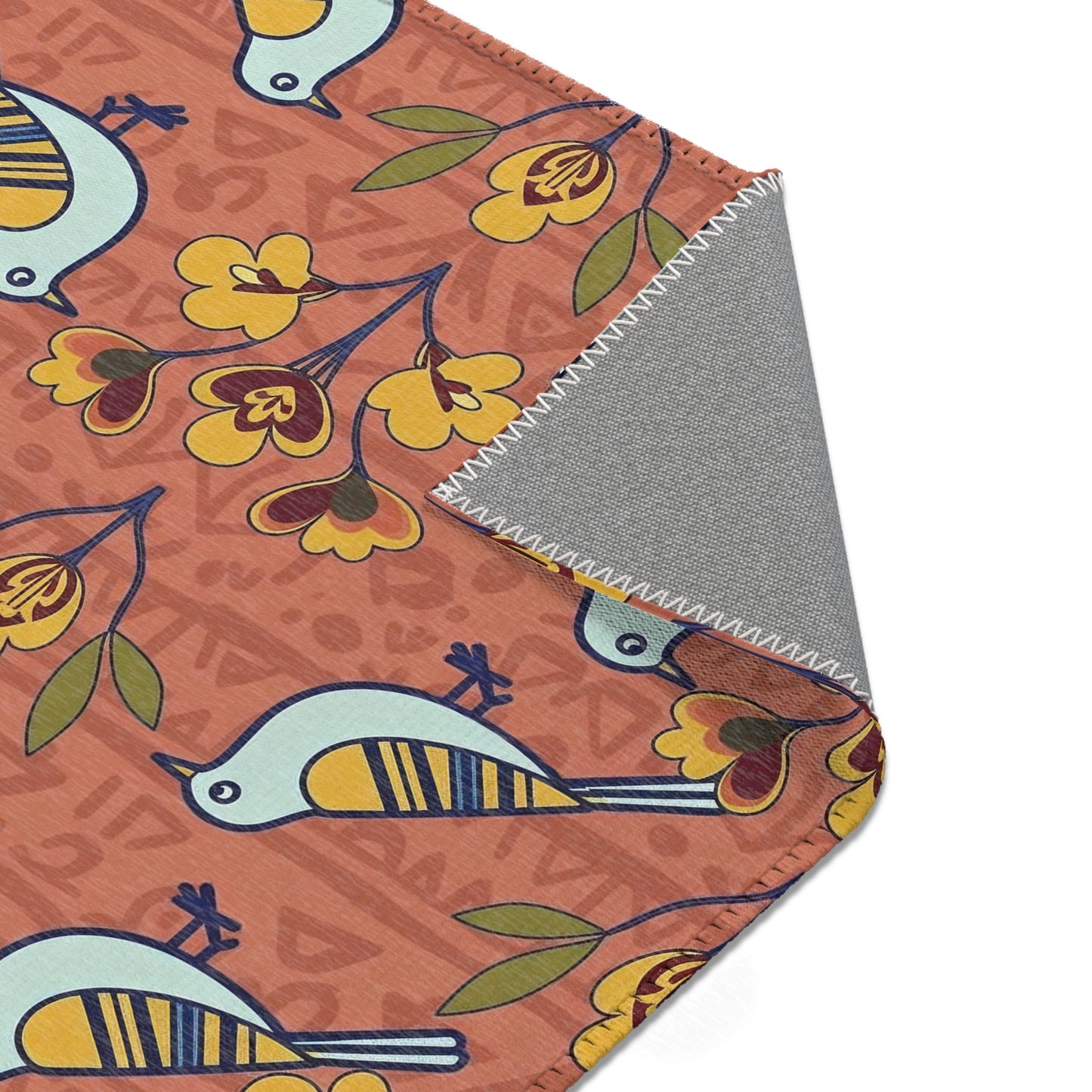 Area rug - Modern Folk Art Bird and Floral Seamless Pattern on Terracotta