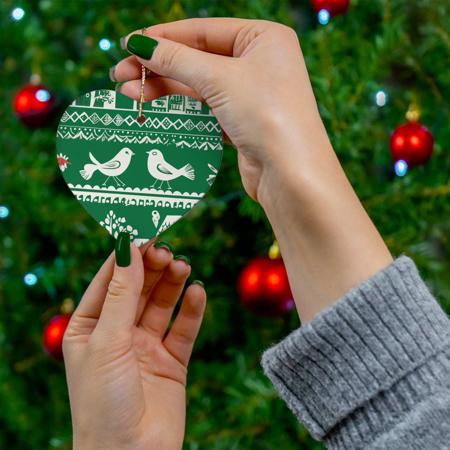 Heart ceramic ornament - the folk art garden pattern