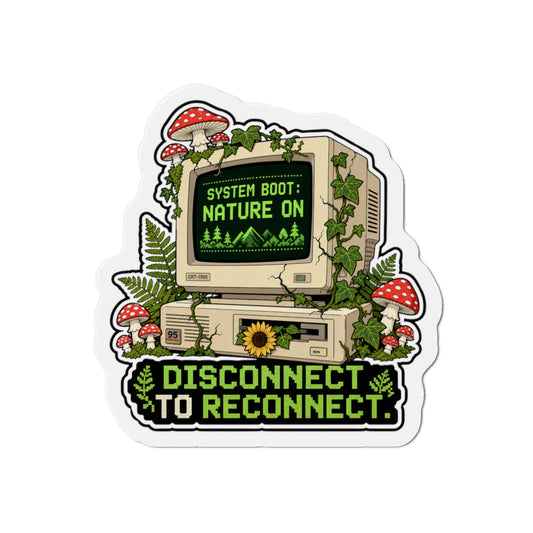 System Boot Nature On: Vintage Cottagecore Tech Graphic Art die cut magnet