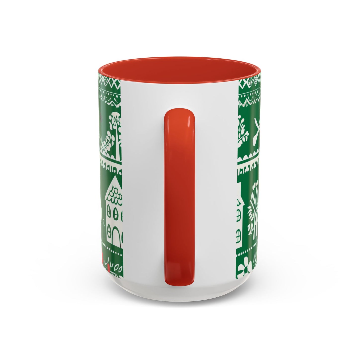 Red inside coffee mug - The folk art garden pattern