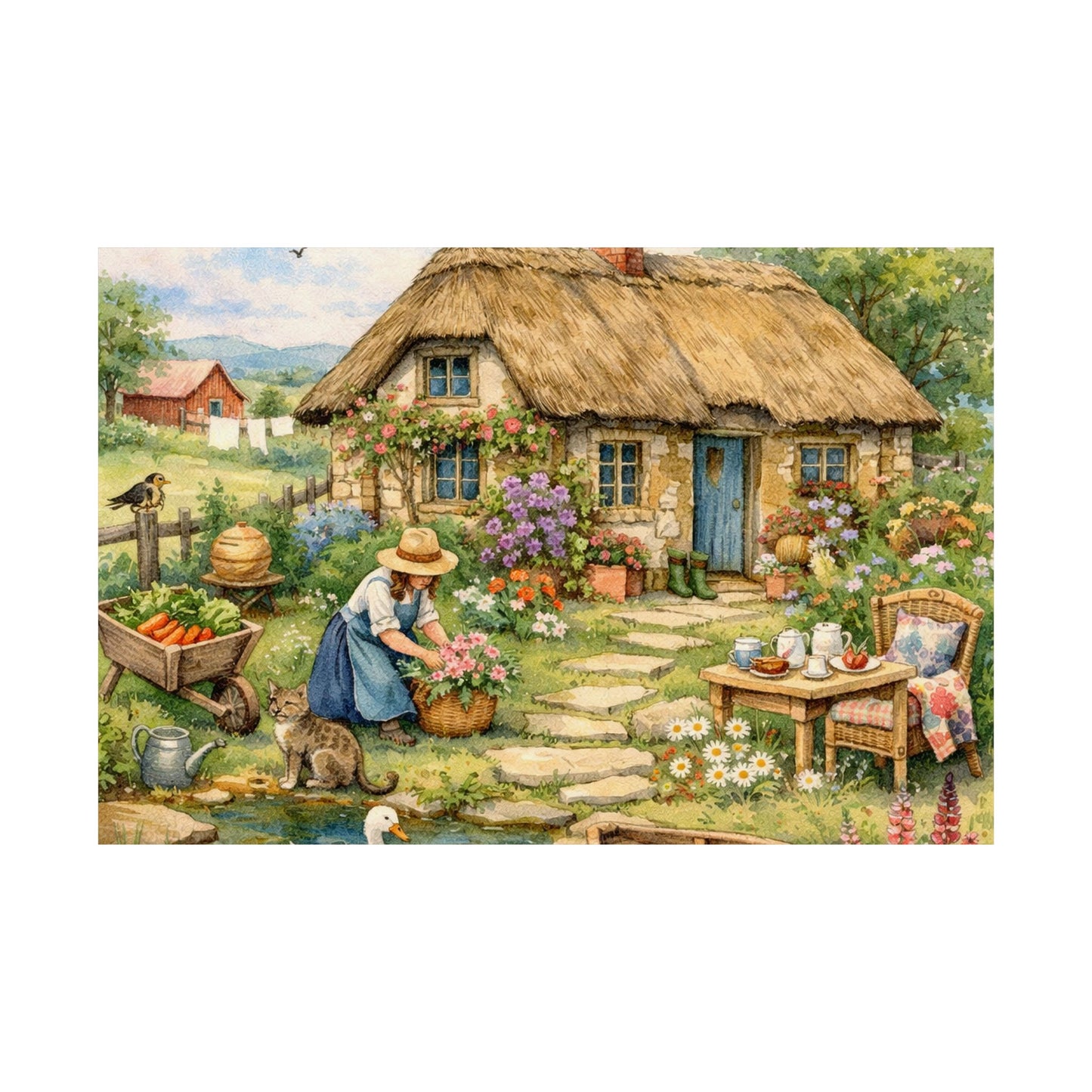 Poster - Whimsical English Countryside Thatch Cottage