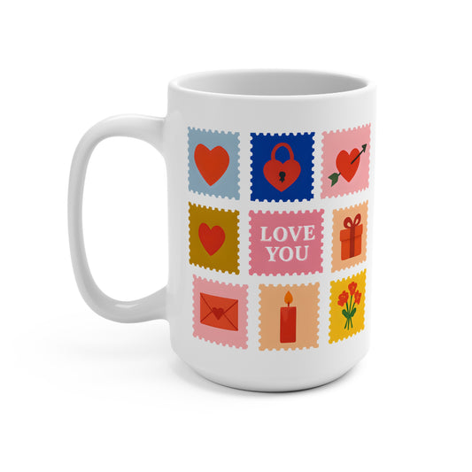15 oz mug - vintage Love stamps