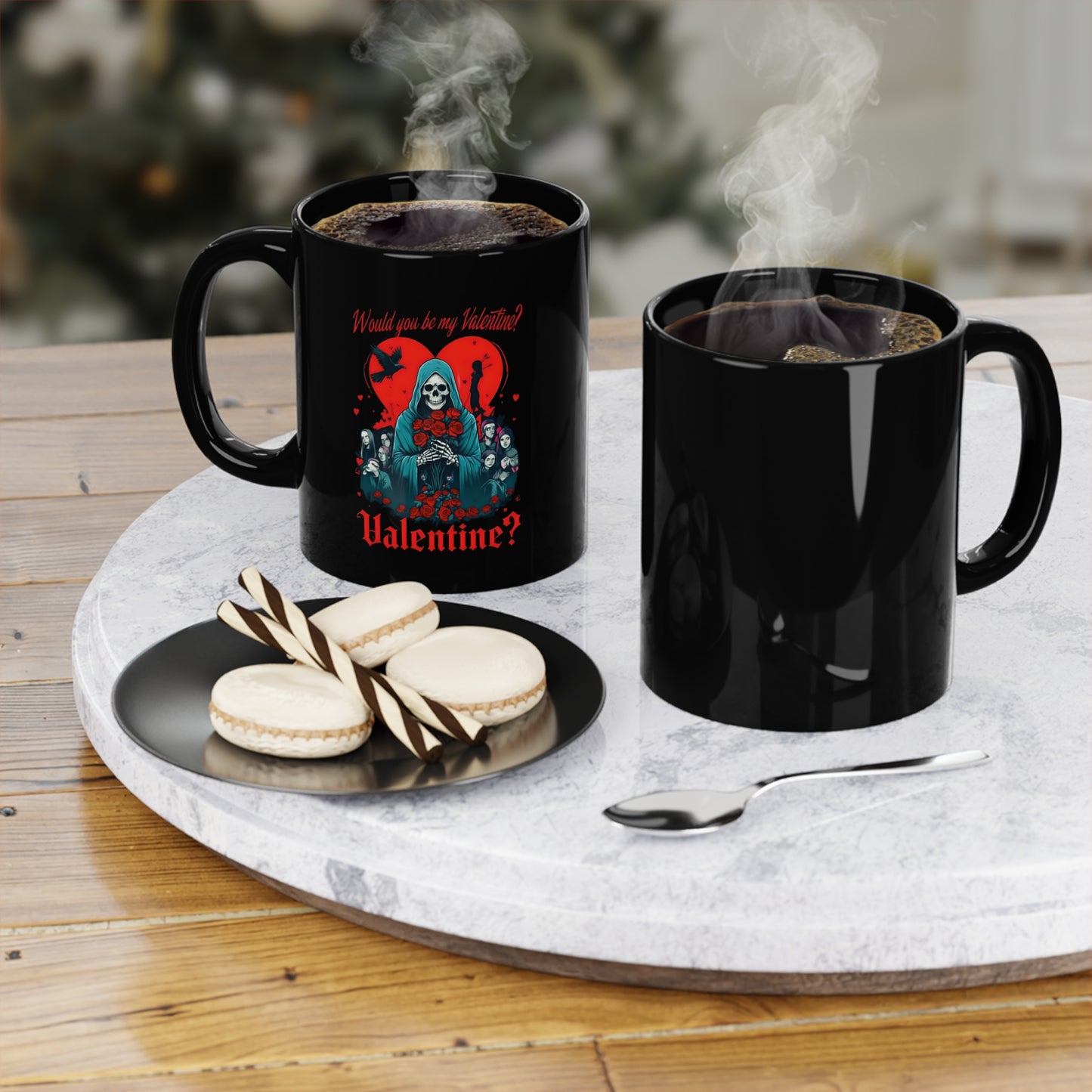 11 oz black mug - horror skull valentine