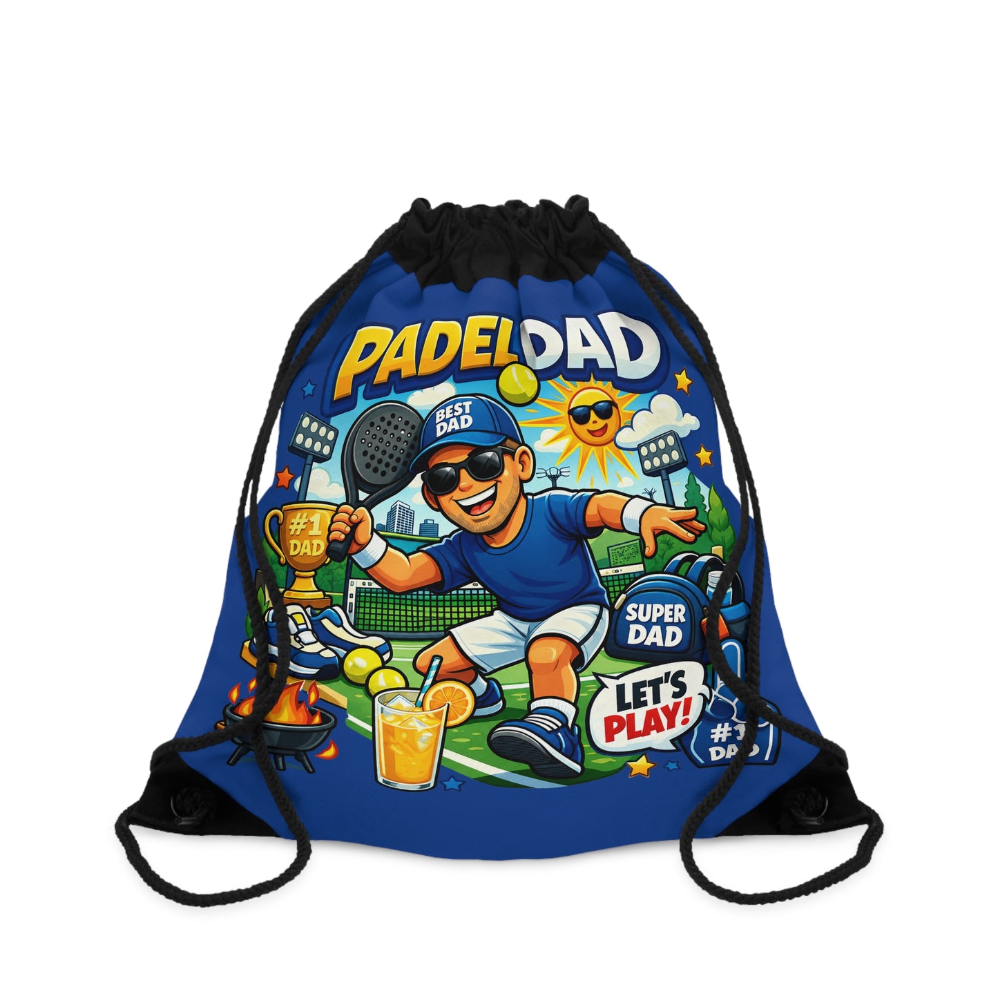 Drawstring bag - Vibrant Cartoon Padel Dad Illustration