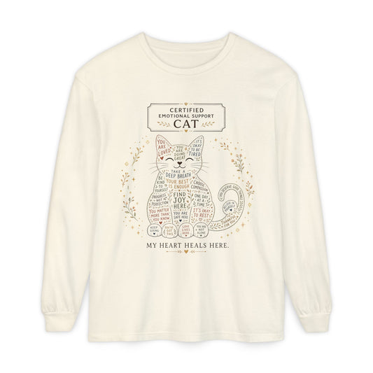 Cute cat Long sleeves tee design with positive reminders and self-care quotes