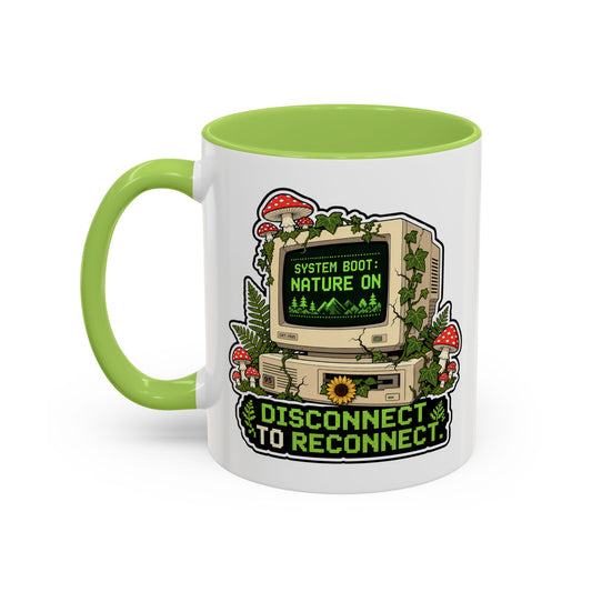 System Boot Nature On: Vintage Cottagecore Tech Graphic Art 11 oz coloured inside mug
