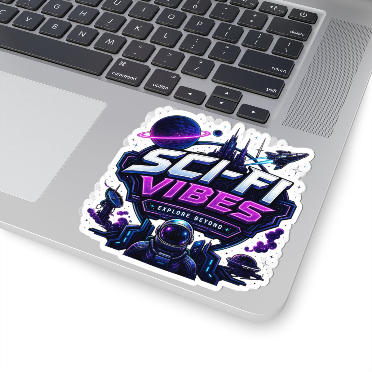 Sci-Fi Vibes Explore Beyond Futuristic Space Graphic kiss cut sticker Design