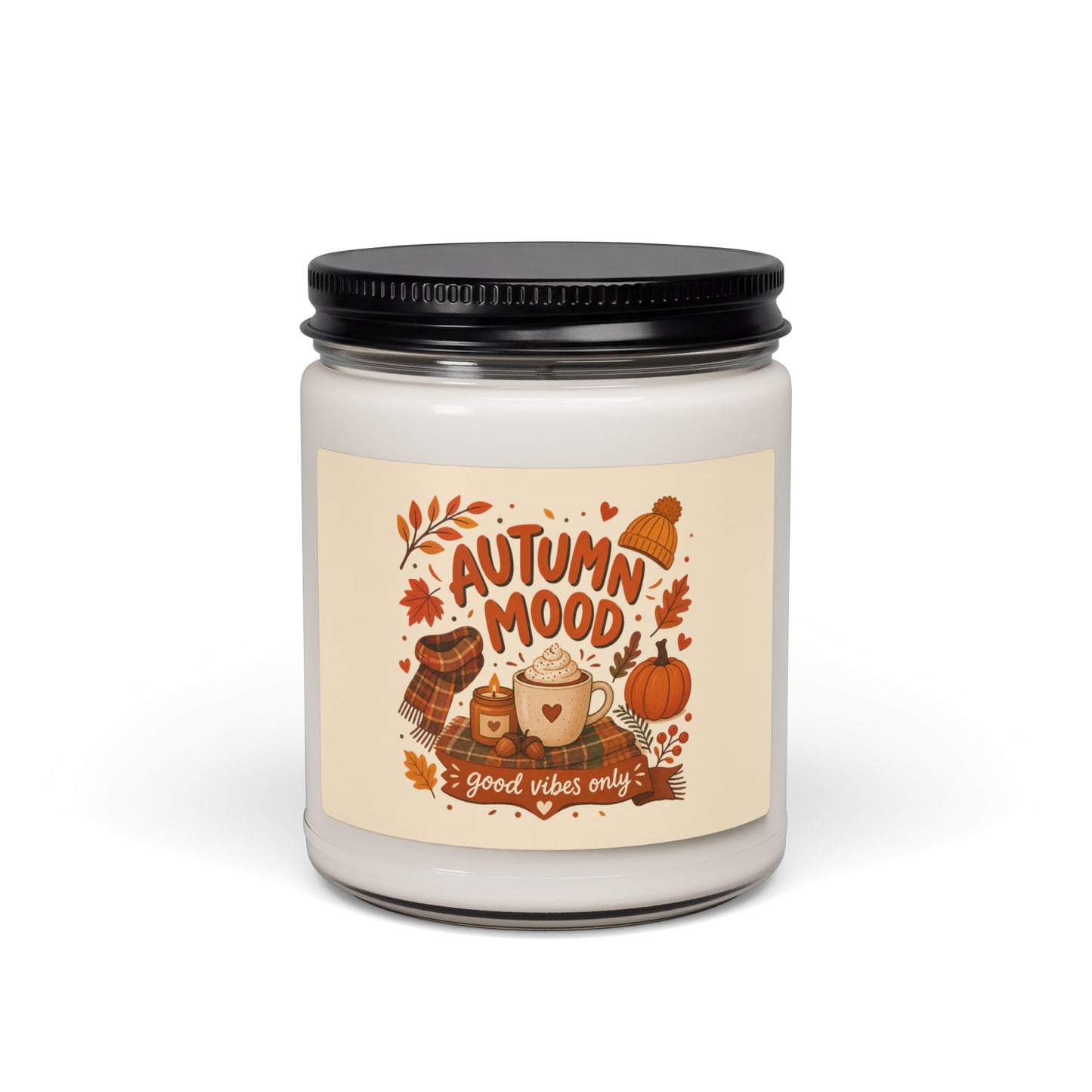 Cute Autumn Aesthetic scented soy candle. Design for Fall Lovers and Cozy Season