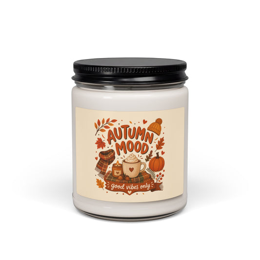 Cute Autumn Aesthetic scented soy candle. Design for Fall Lovers and Cozy Season
