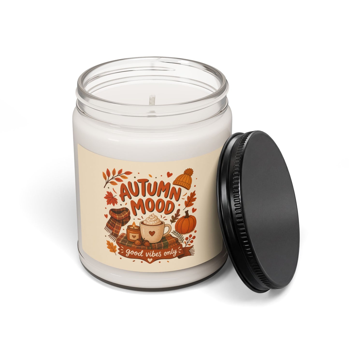 Cute Autumn Aesthetic scented soy candle. Design for Fall Lovers and Cozy Season