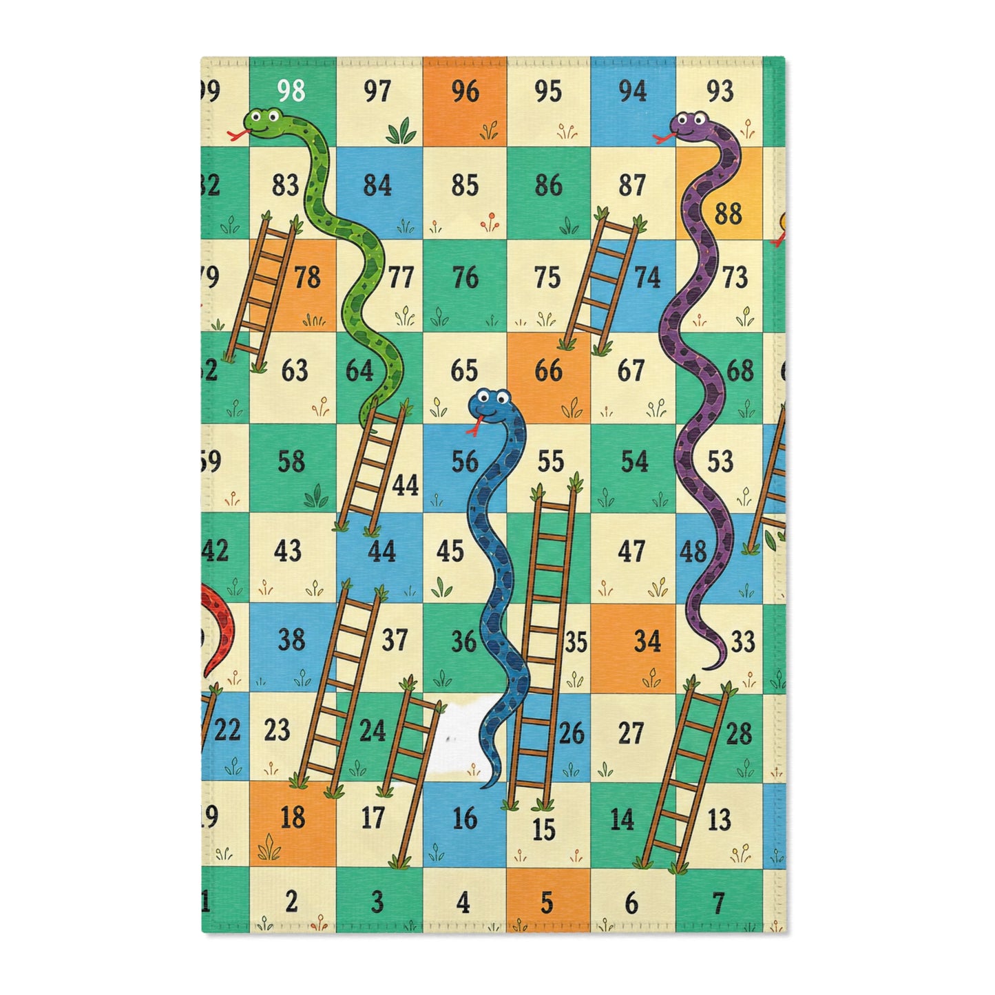 Printable Snakes and Ladders Board Game | Vibrant Cartoon Board Game area rug Design
