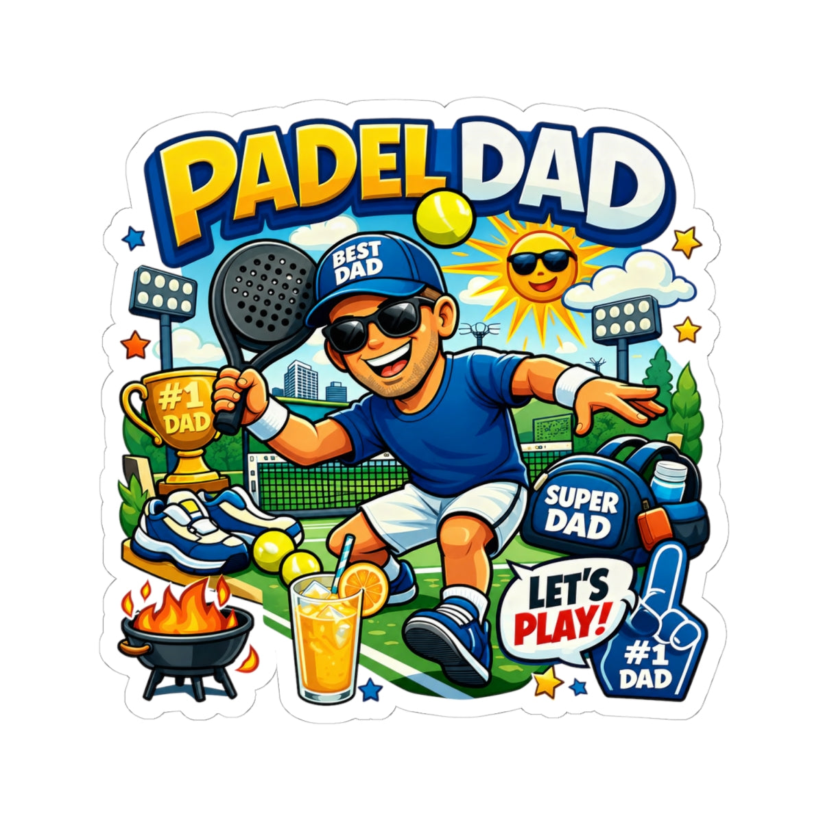 Kiss cut sticker - Vibrant Cartoon Padel Dad Illustration