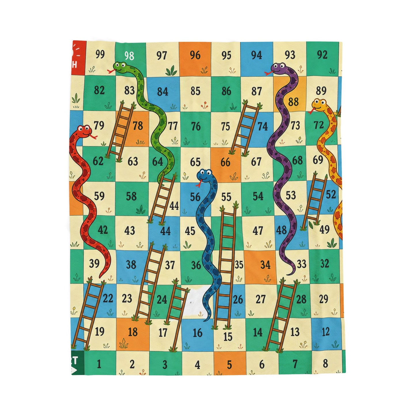 Printable Snakes and Ladders Board Game | Vibrant Cartoon Board Game throw blanket Design