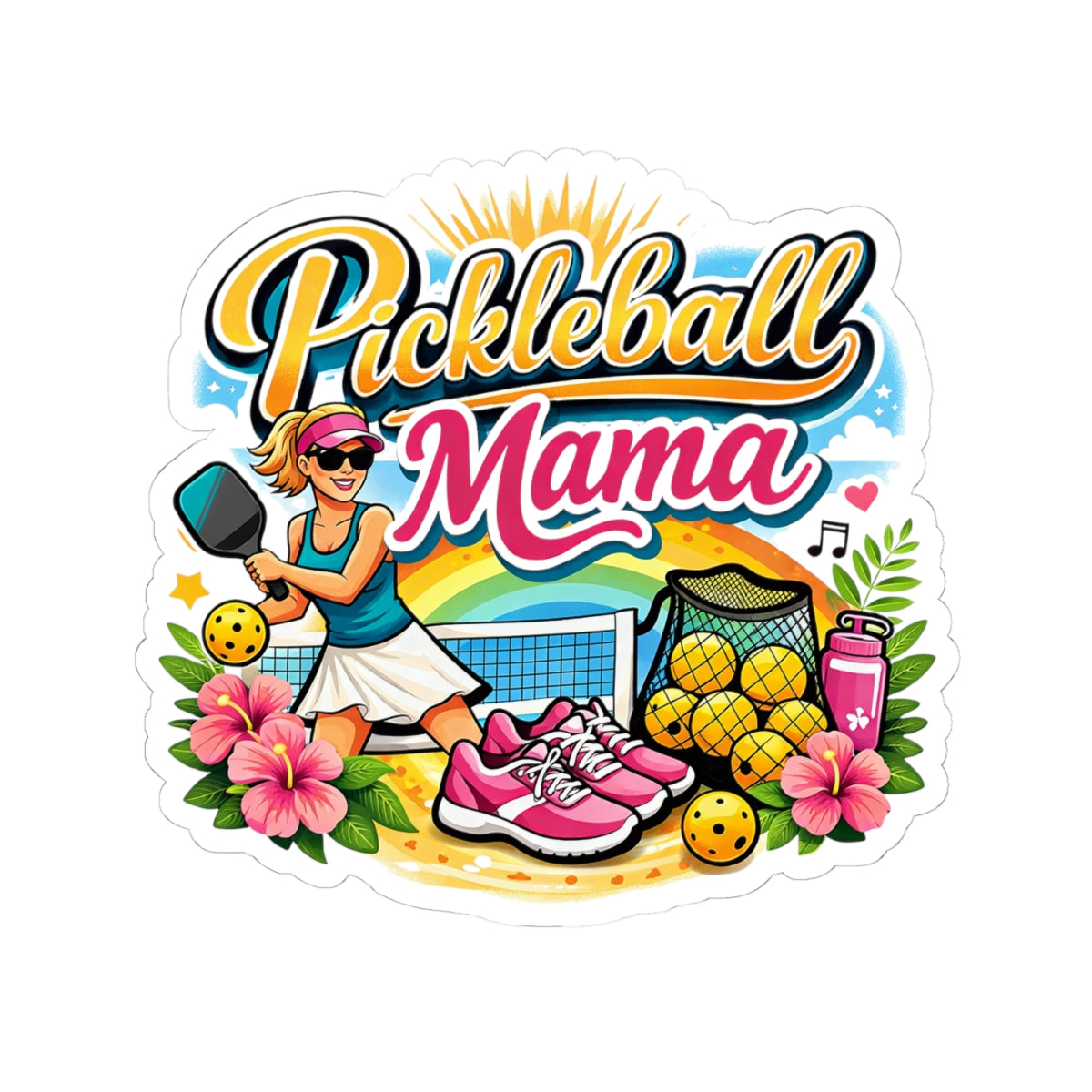 Kiss cut sticker - Vibrant Tropical Pickleball Mama Art