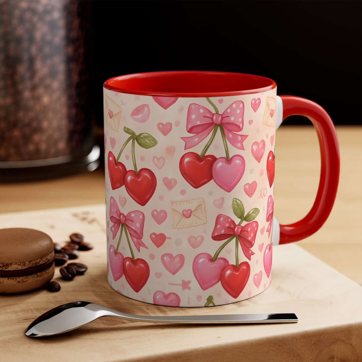 Inside Red 11 oz mug - valentine cherries pattern