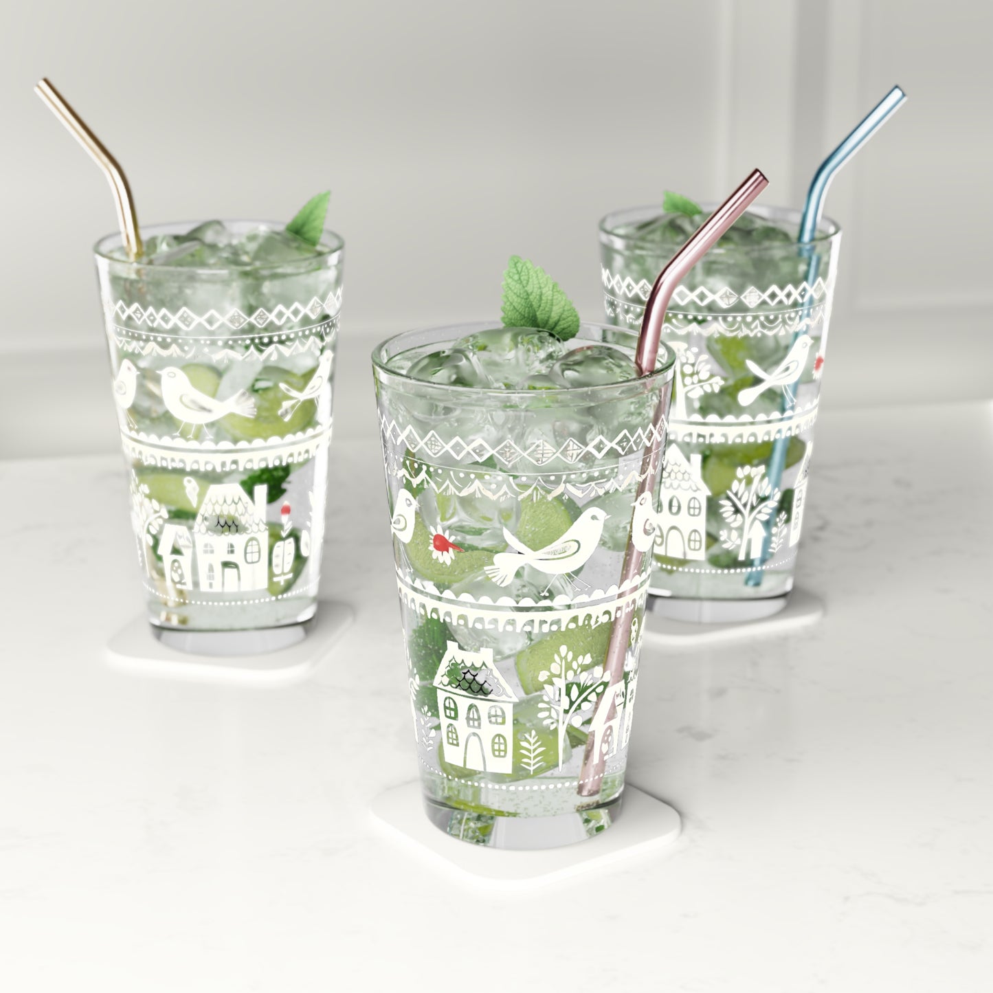 Drinking glass - the folk art garden pattern