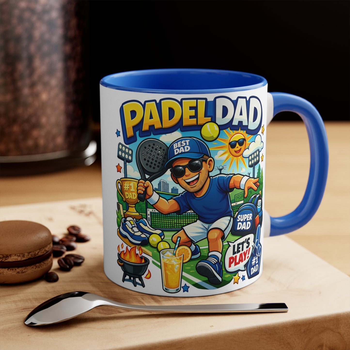 11 oz coloured inside mug - Vibrant Cartoon Padel Dad Illustration