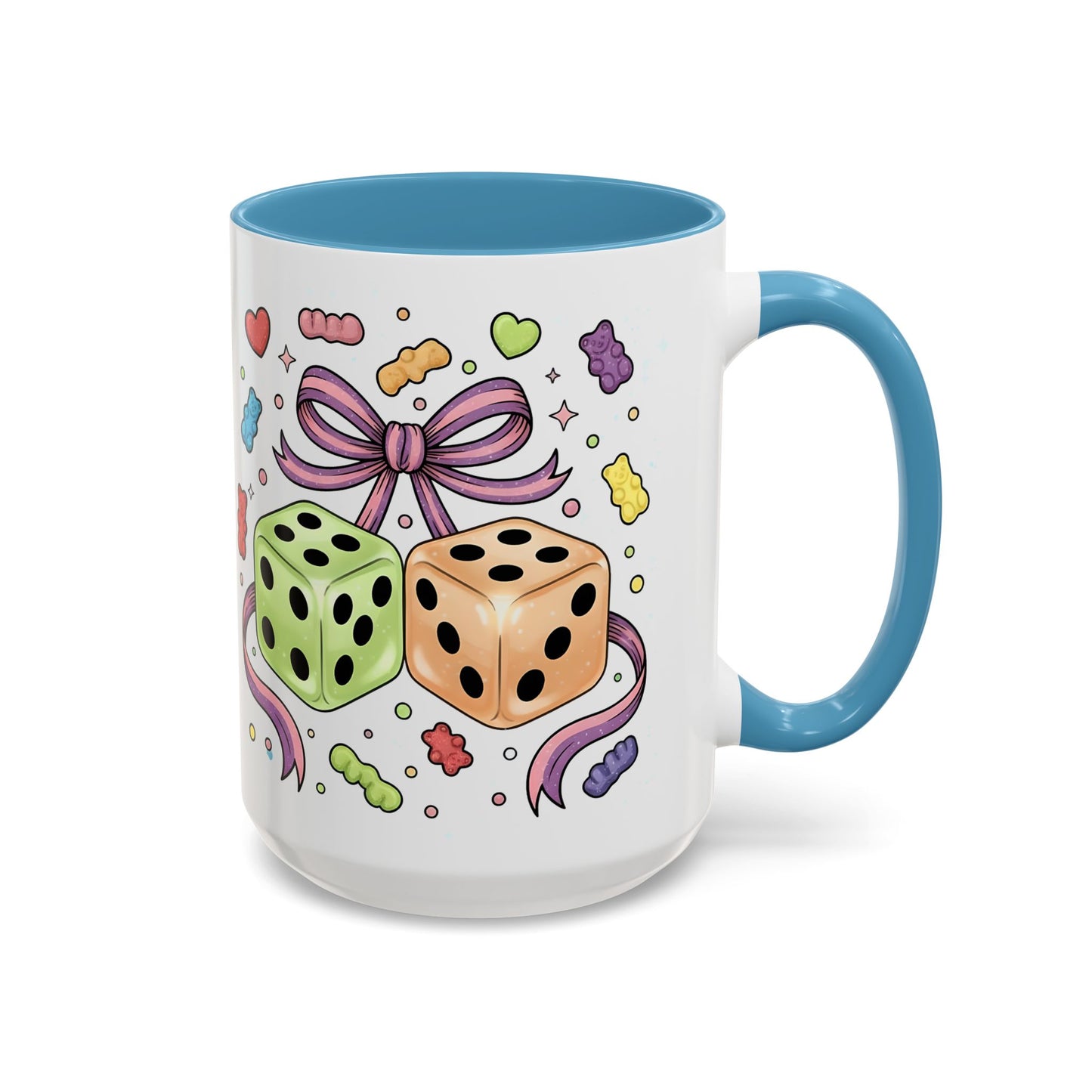 15 oz coloured inside mug - Whimsical Dice and Gummy Bears