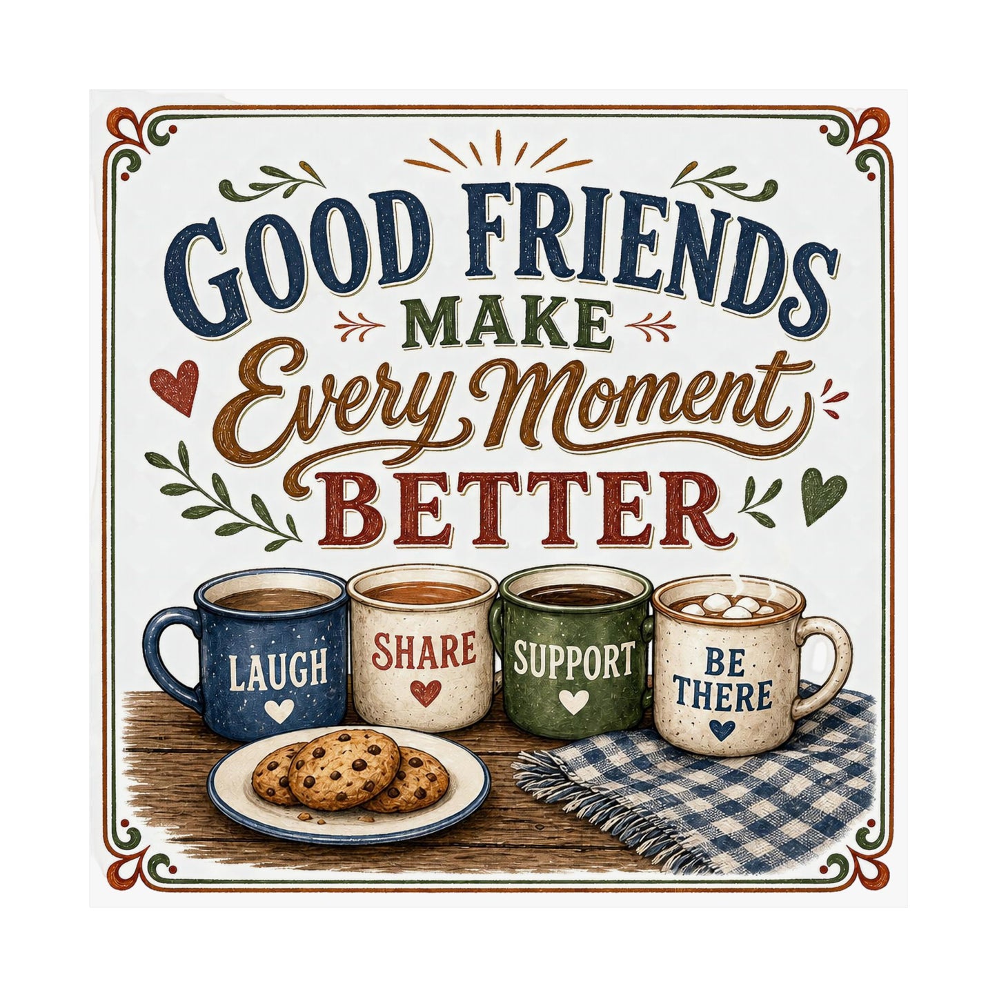 Cozy Friendship Aesthetics: Laugh, Share, Support, Be There Cozy Art - poster