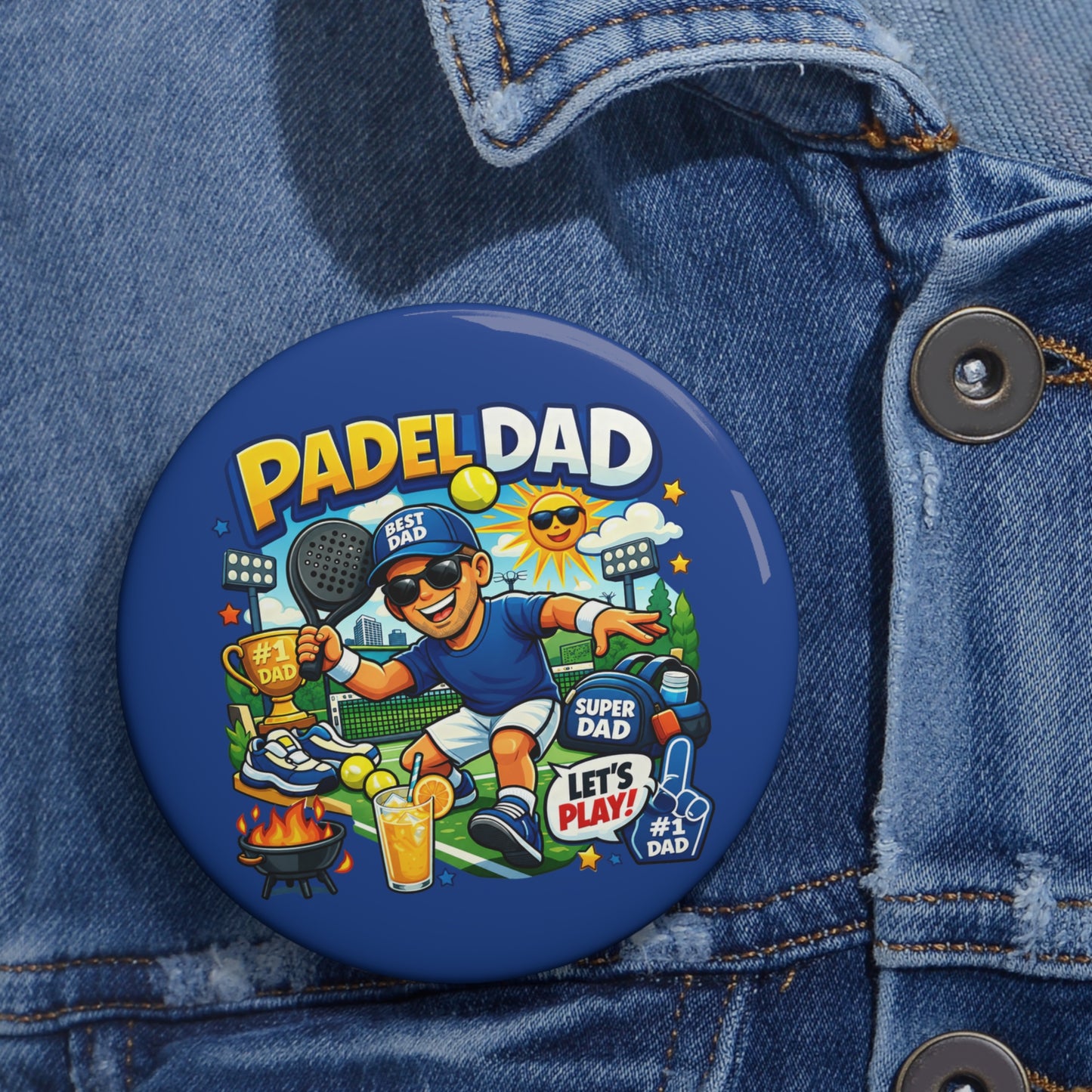 Button - Vibrant Cartoon Padel Dad Illustration