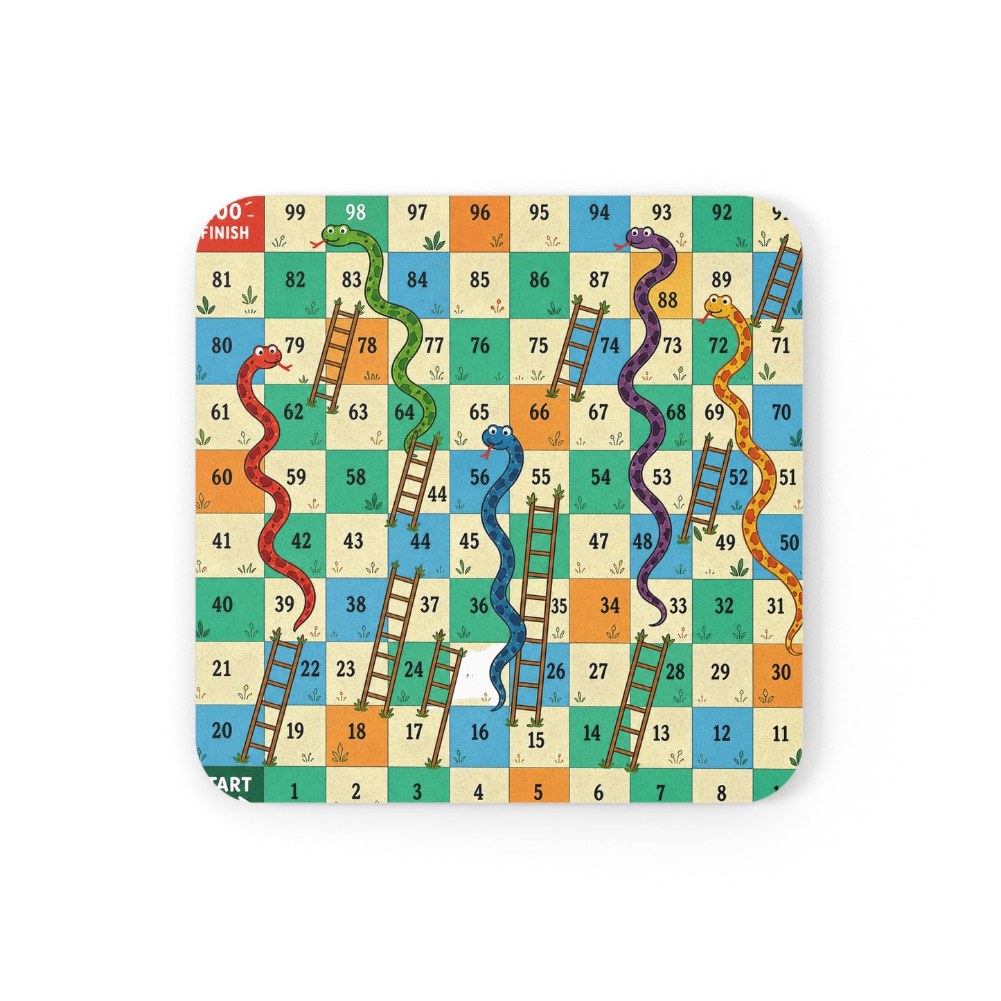 Printable Snakes and Ladders Board Game | Vibrant Cartoon Board Game coaster Design