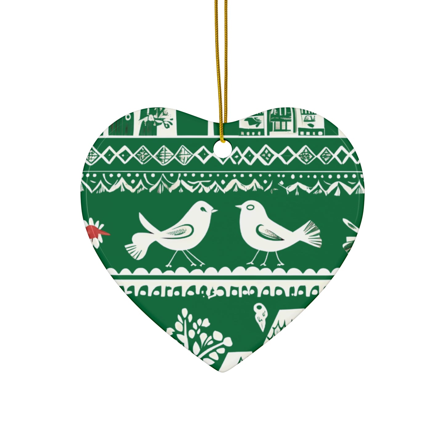 Heart ceramic ornament - the folk art garden pattern