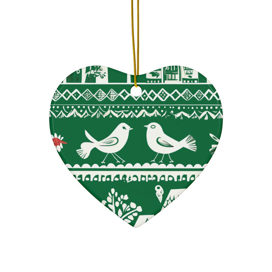 Heart ceramic ornament - the folk art garden pattern