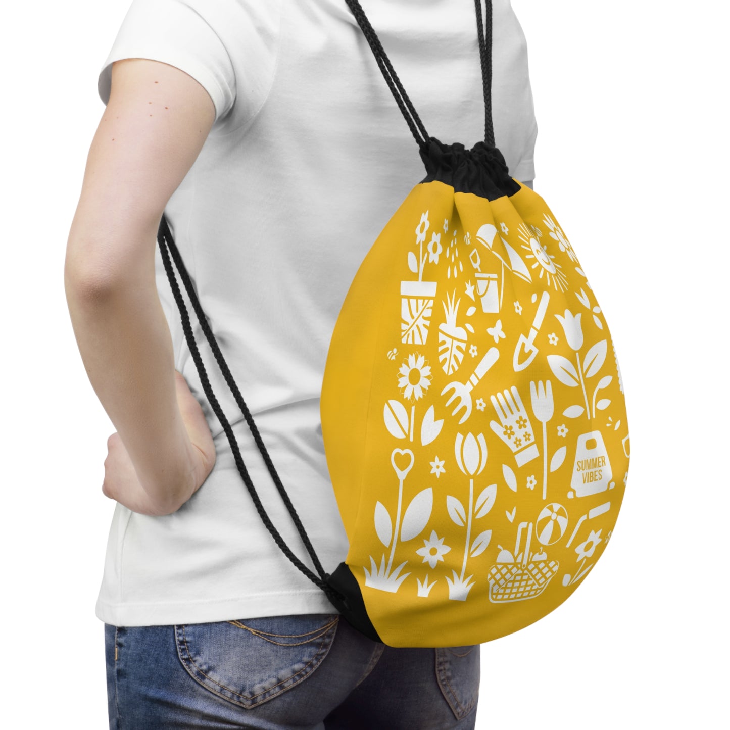 Drawstring bag - Summer Garden Silhouette Icon Art