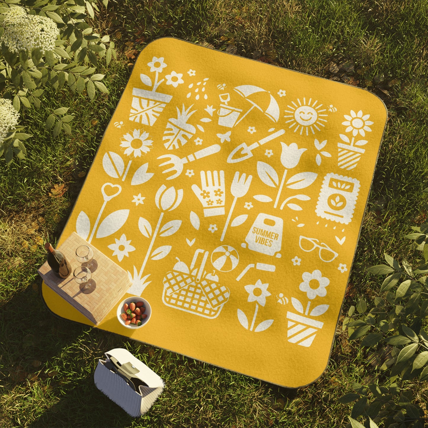 Picnic blanket - Summer Garden Silhouette Icon Art