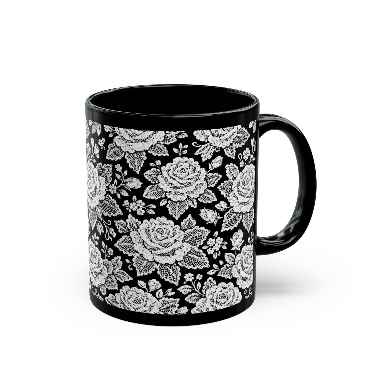 Coffee mug - White Rose Lace Floral Pattern