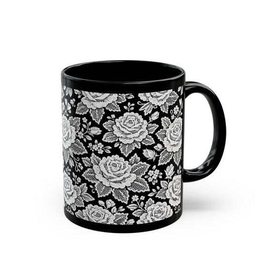 Coffee mug - White Rose Lace Floral Pattern