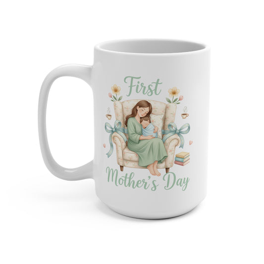 15 oz mug - First Mother's Day Aesthetic Illustration