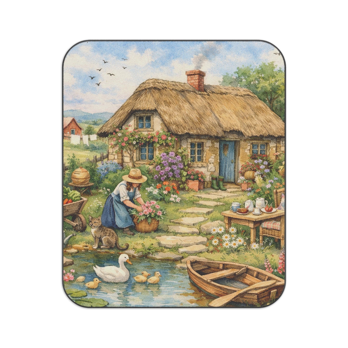 Picnic blanket - Whimsical English Countryside Thatch Cottage
