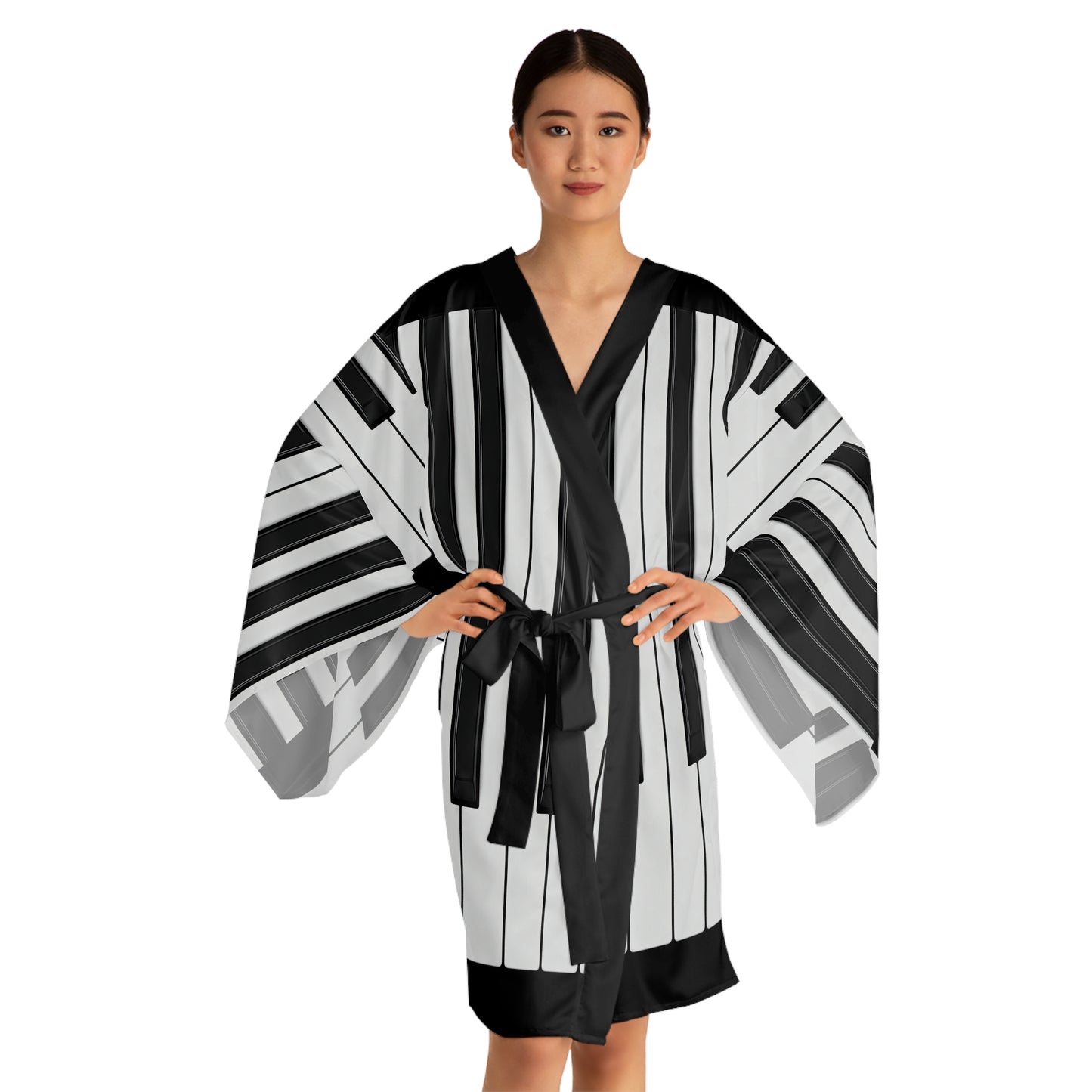 Authentic Miniature Piano Keyboard Pattern kimono - High-Contrast Minimalist Design for Pianists and Musicians .