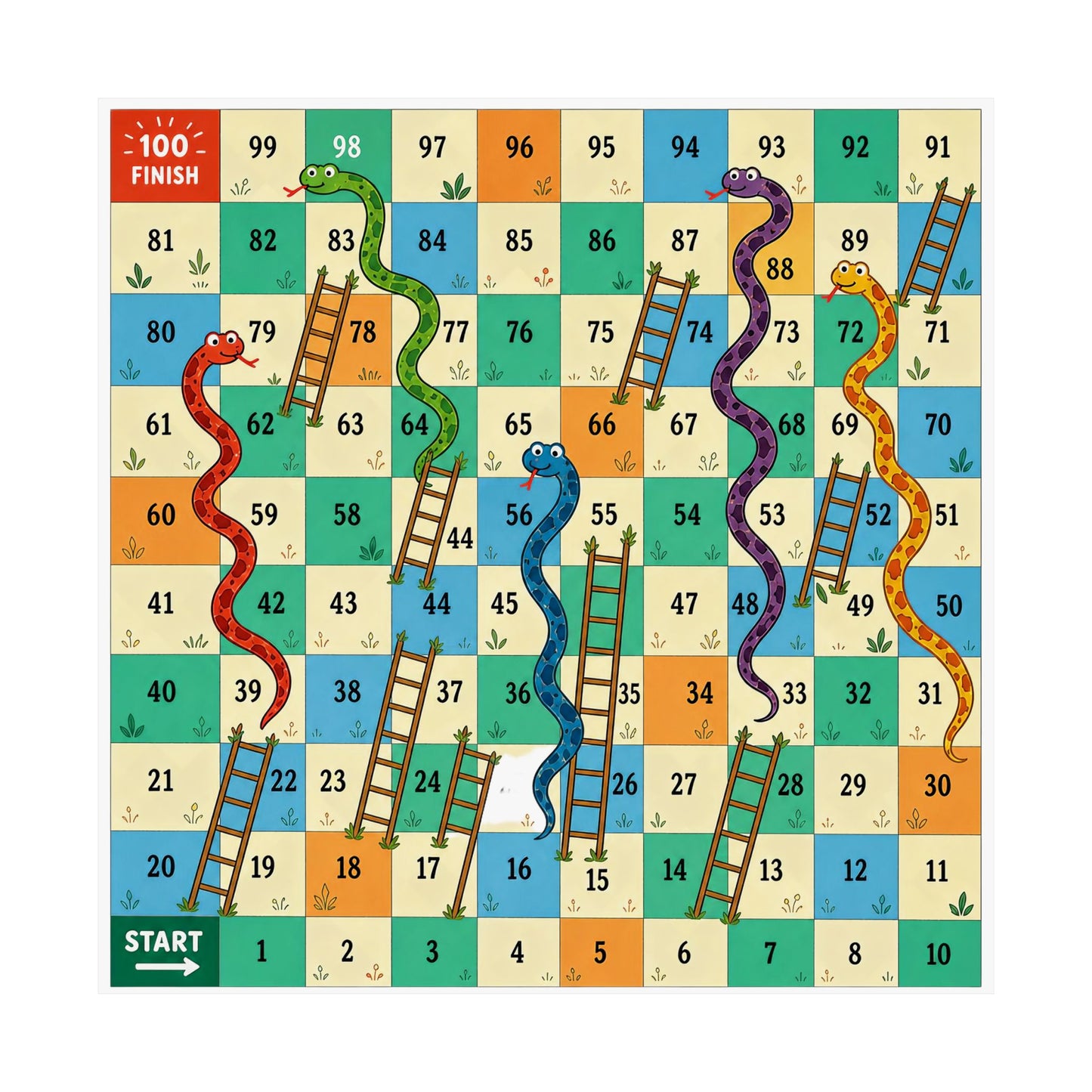 Printable Snakes and Ladders Board Game | Vibrant Cartoon Board Game poster Design