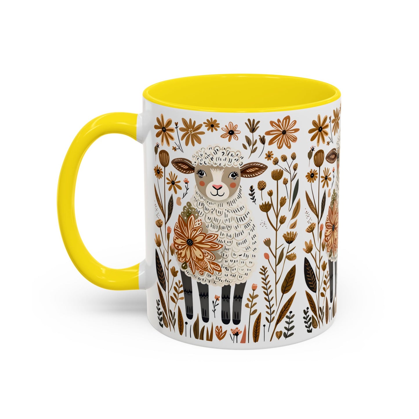 Yellow inside coloured mug - The field sheep pattern