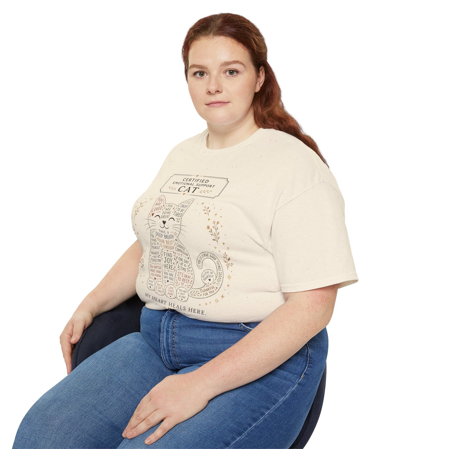 Cute cat t-shirt design with positive reminders and self-care quotes