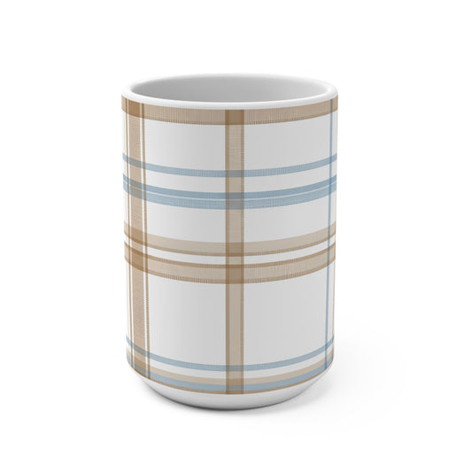 15 oz mug - Elegant Beige Tartan Seamless Tile