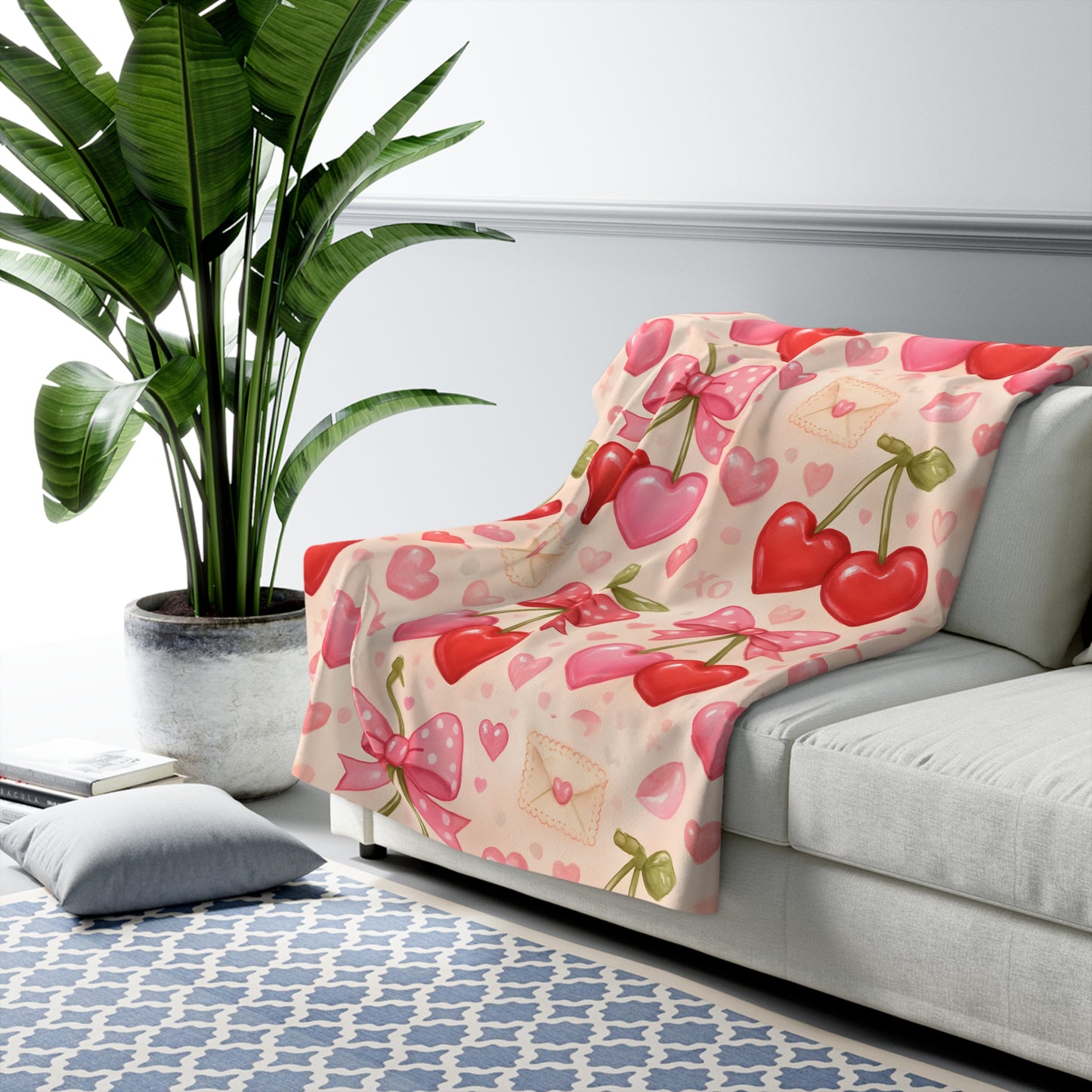 Sherpa fleece blanket - valentine berries pattern