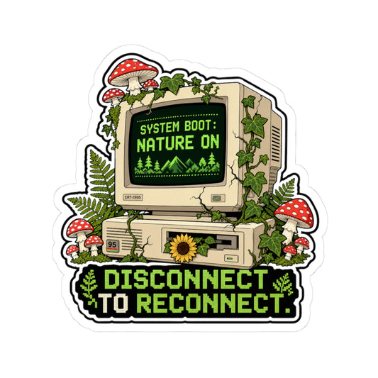 System Boot Nature On: Vintage Cottagecore Tech Graphic Art kiss cut sticker